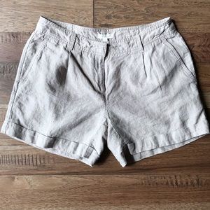 EILEEN FISHER tan linen pleated cuffed shorts XS